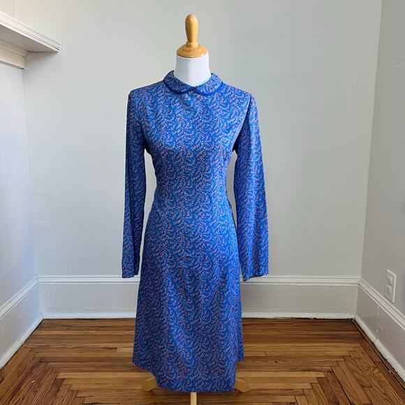 Vintage 70s Handmade Blue Floral Peter Pan Collar Prairie Cottagecore Dress 10 - Picture 10 of 10